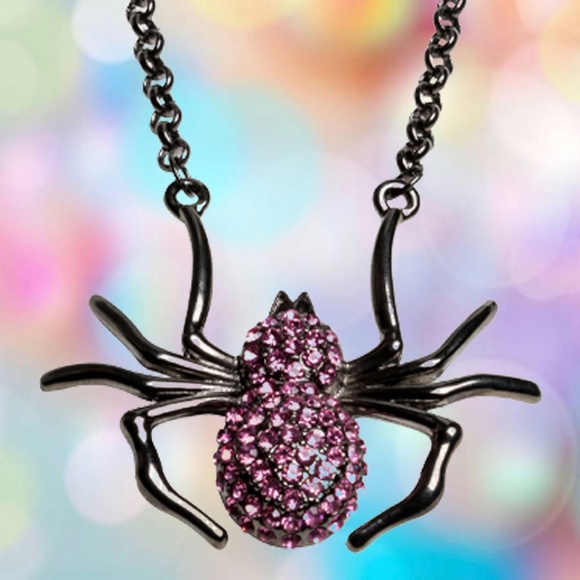 Sparkle Spider Necklace with Baby Pink crystals - Picture 2 of 5